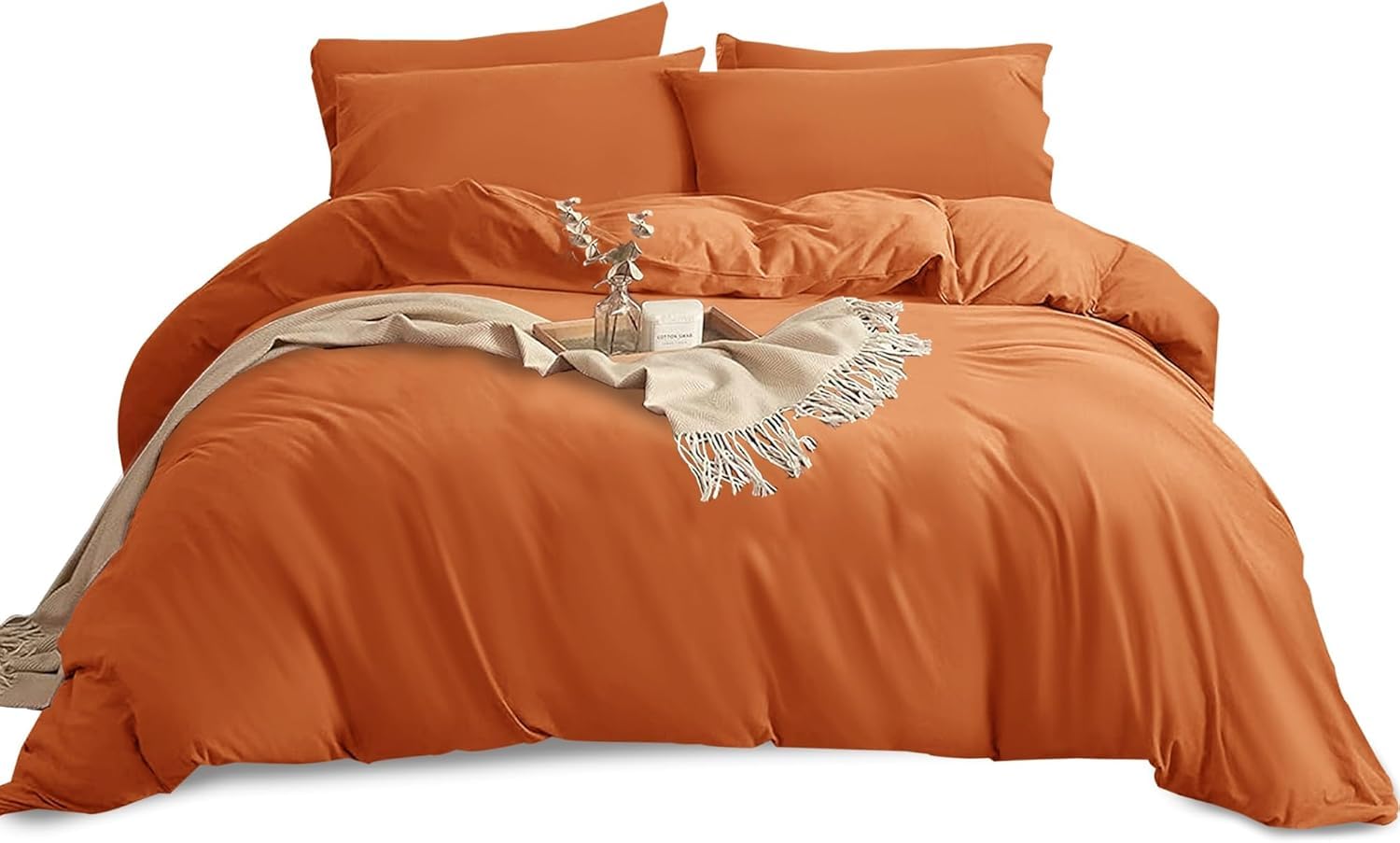 Yorkshire Bedding Super King Size Duvet Set - Soft & Breathable Brushed Microfibre Plain Duvet Cover with Pillow cases - Button Closure Quilt Cover Bed Set - Rust