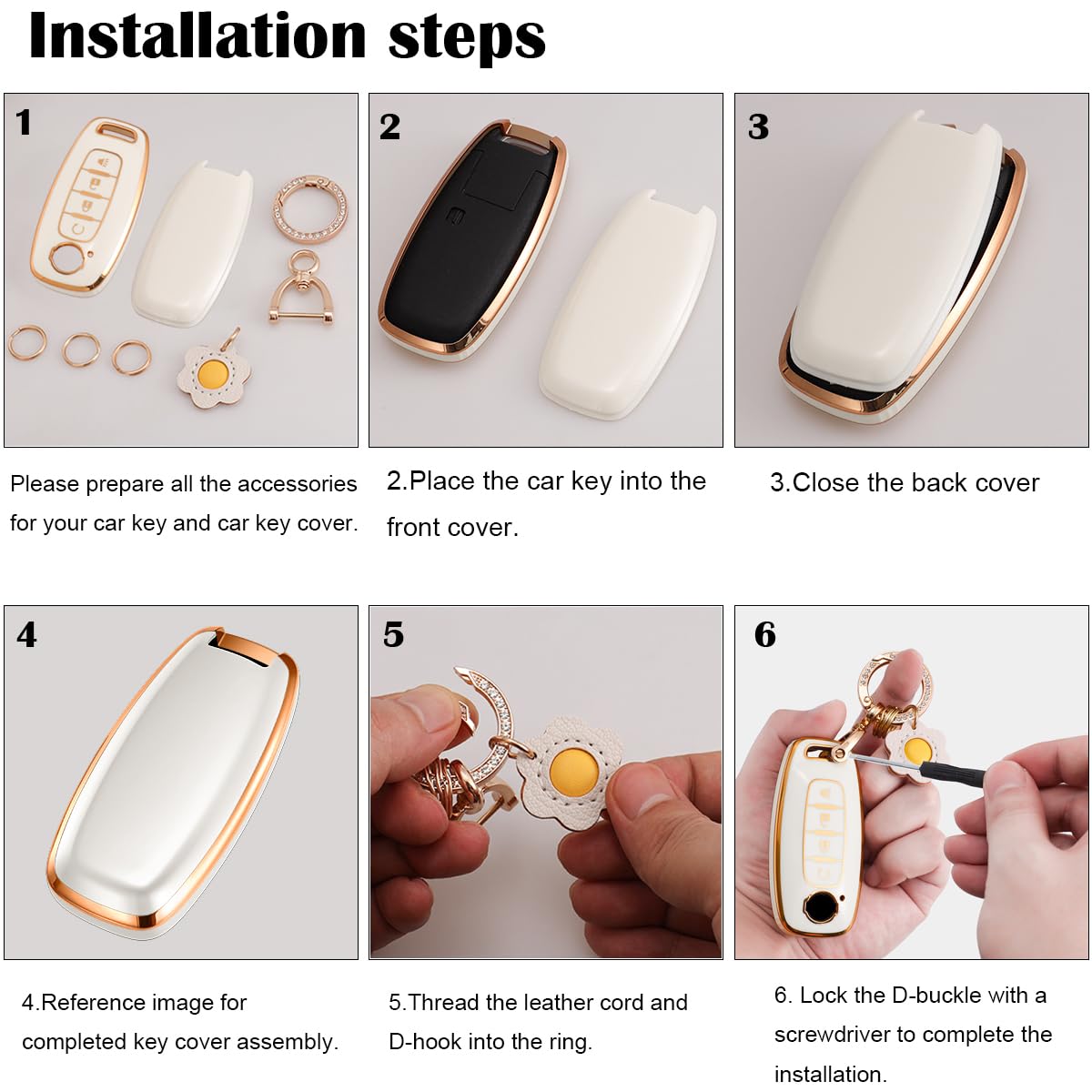 Lcyam Bling Keychain Remote Control Fob Case Cover Fits for 2023 2024 Kicks 4 Button Ariya Smart Car Accessories, White