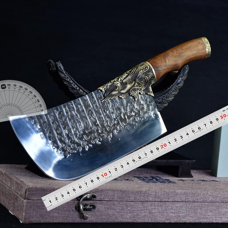 Meat cleaver, LongQuan 8.5 Inch hand forged Knife Copper Dragon Phoenix Decor Machete Cleaver Chopper Kitchen Knives Bone Meat And Poultry Tools Cleaver Knife