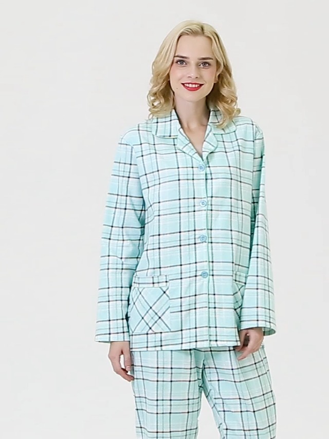 Pyjama Femme Hiver En Coton Vêtement Flanelle Légère Coupe Ajustée Moderne Lavage Machine Facile Weekend Repos Tenue Quatre Saisons Douceur Seconde Peau Poche Poitrine Pratique Ensembles De Pyjamas