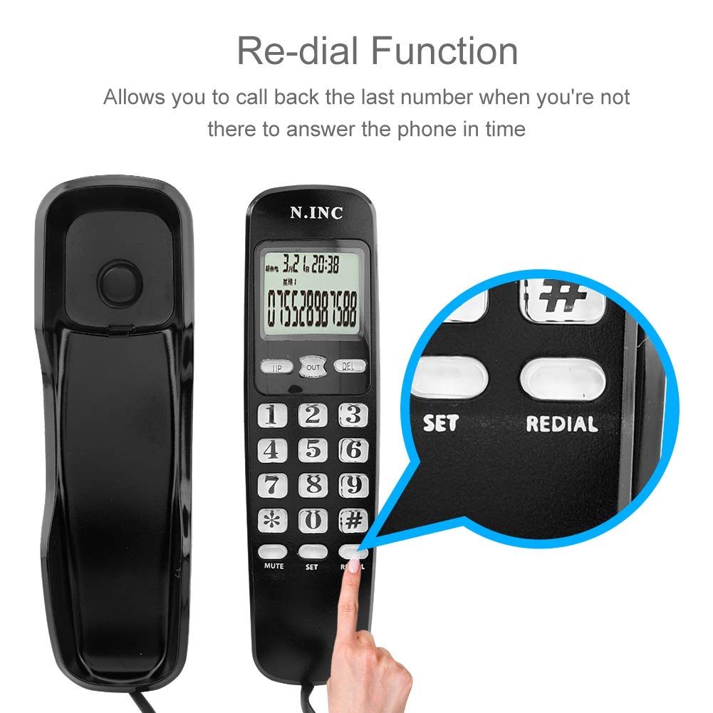 Wand Telefon eingehende Anrufer ID LCD Display Festnetz-Telefon mit Anrufbeantworter für Home Office Hotel(schwarz)