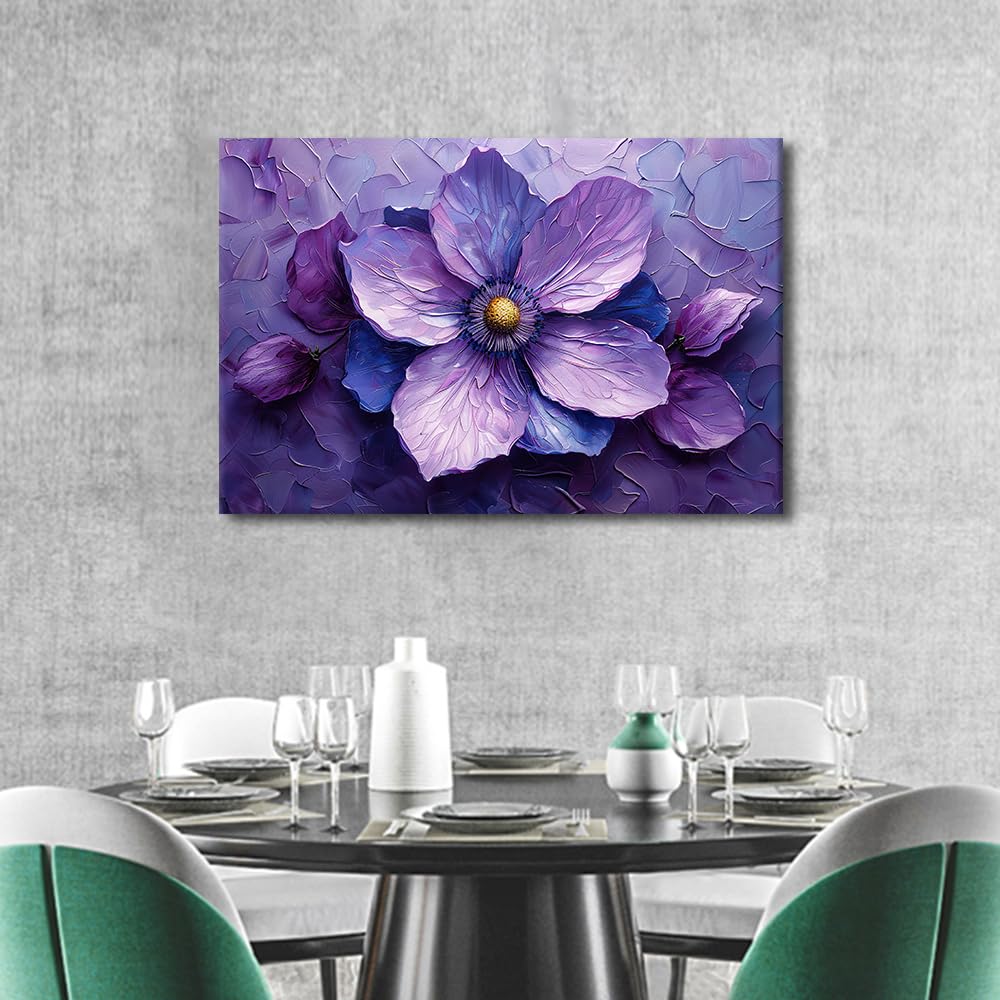 TISHIRON 1 Panel Canvas Print Art Elegant 3D Flower Posters Modern Wall Art for Bedroom Living Room Wall Decorative 3D Artwork Wooden Framed Gallery-Wrapped Ready to Hang - Image 3