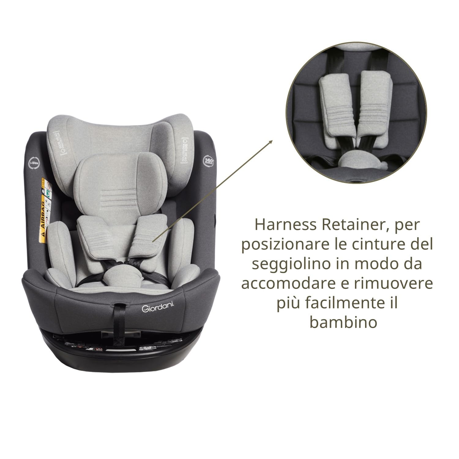Giordani Titano Seggiolino Auto 40-150 cm i-Size, Base Girevole 360°, Isofix e Top Tether, 6 Posizioni dello schienale, Poggiatesta Regolabile e Riduttore Neonato,Evolutivo da 0 a 12 Anni
