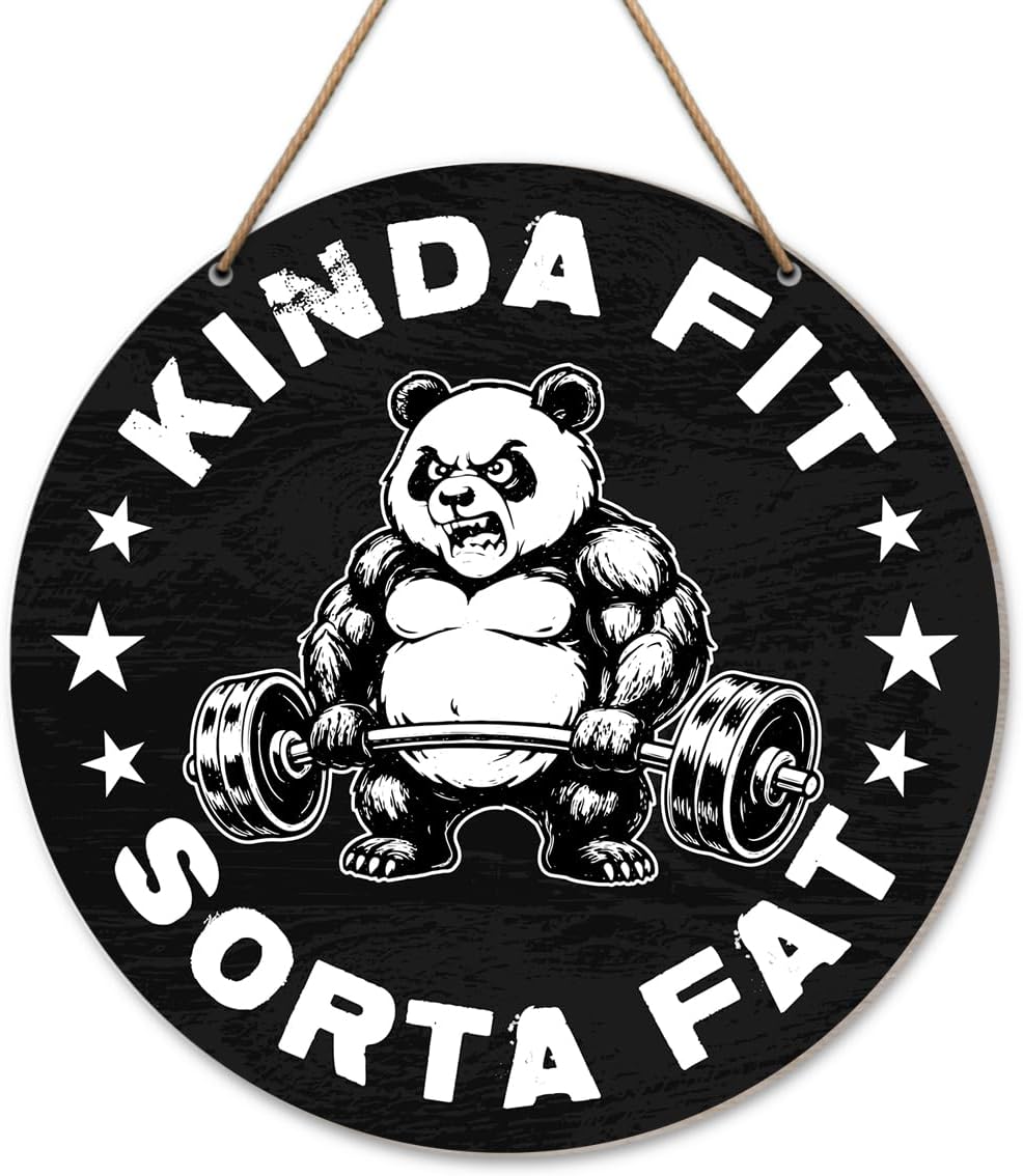 Gym Signs for Home Gym Wall Decor Kinda Fit Sorta Fat Wooden Sign for Home Workout Room Fitness Room Decor