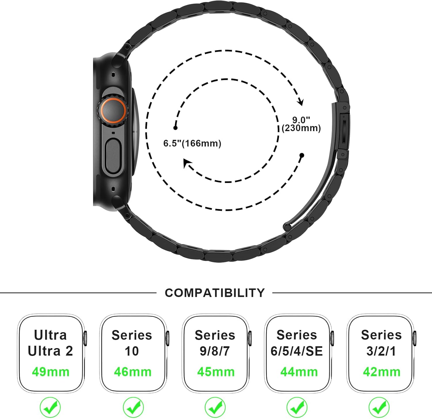 Anlinser No Tool Needed Bands Compatible with Apple Watch Band 49mm 46mm 45mm 44mm 42mm for Women Men, Stainless Steel Metal Strap Designed for iWatch Ultra 3/2/1 SE Series 11 10 9 8 7 6-1 (Black) - Image 6