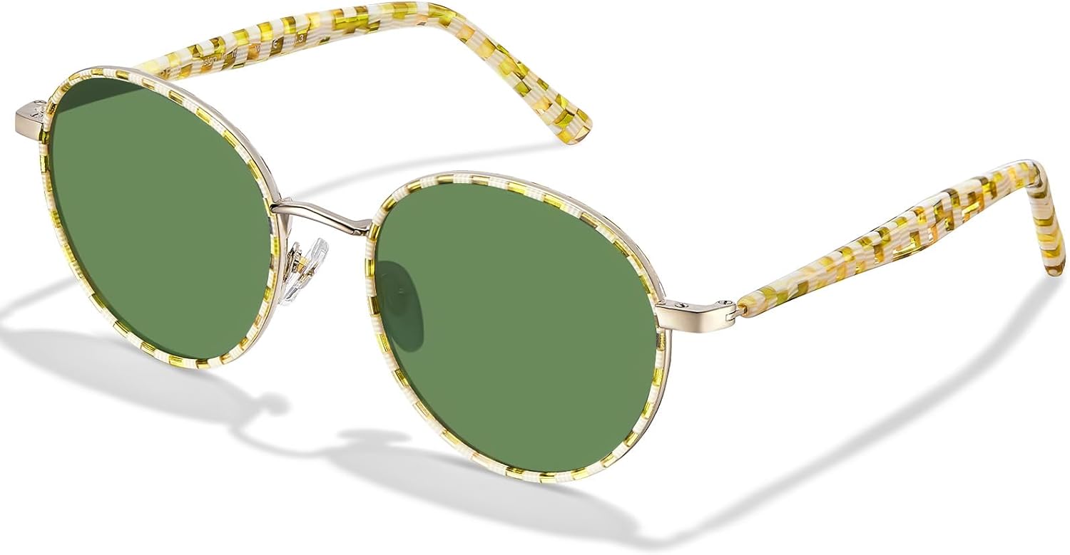 CARFIA Retro Round Polarized Sunglasses for Women UV Protection Acetate Arms Metal Frame Driving Glasses - Image 2