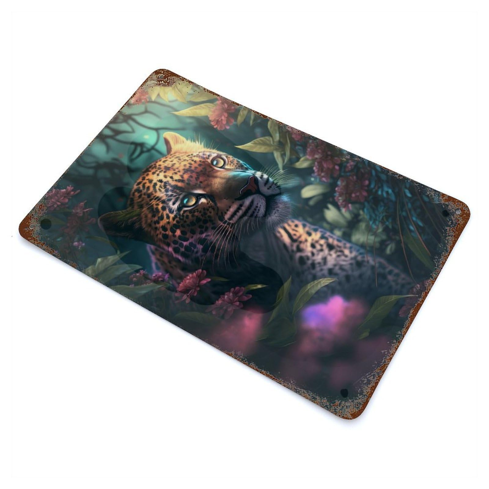 Leopard Flowers Jungle Retro Metal Sign 11.8"x7.9", for Garage, Bar And Workshop Decor, Shabby Chic Decor