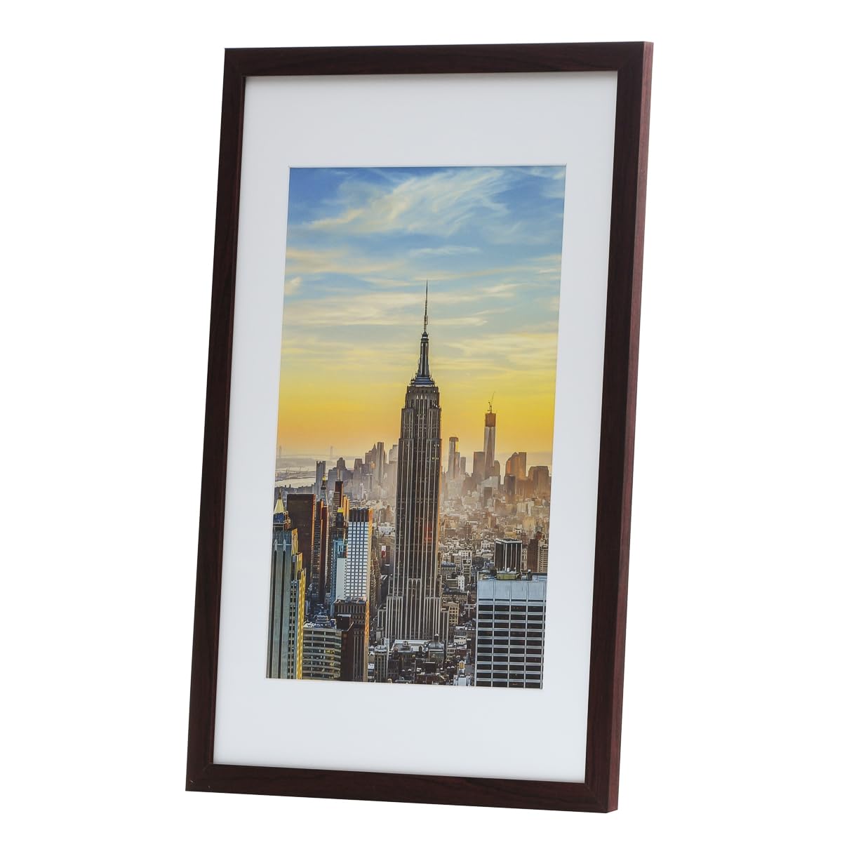 Frame Amo 16x24 Brazilian Walnut Picture Frame with 11.5x17.5 White Mat Opening for 12x18 Image, 1 Inch Border, Acrylic Face