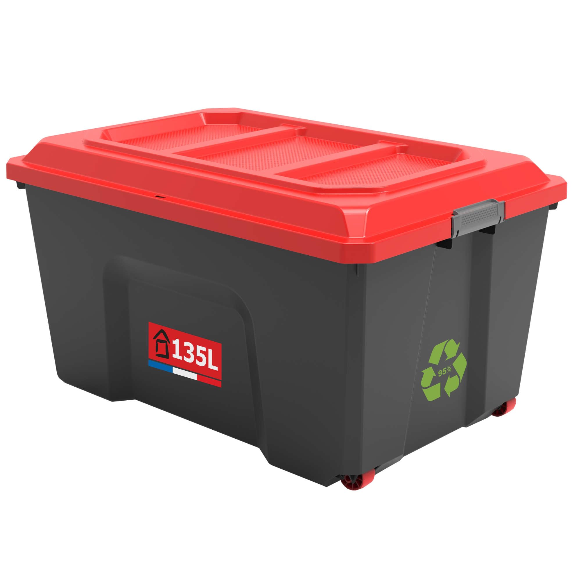 Sundis LOCKER Storage Box with Lid, 135 L, with Clips, Recycled Plastic, Reinforced, Stackable, Ideal for Workshop, Transport, Garage, DIY