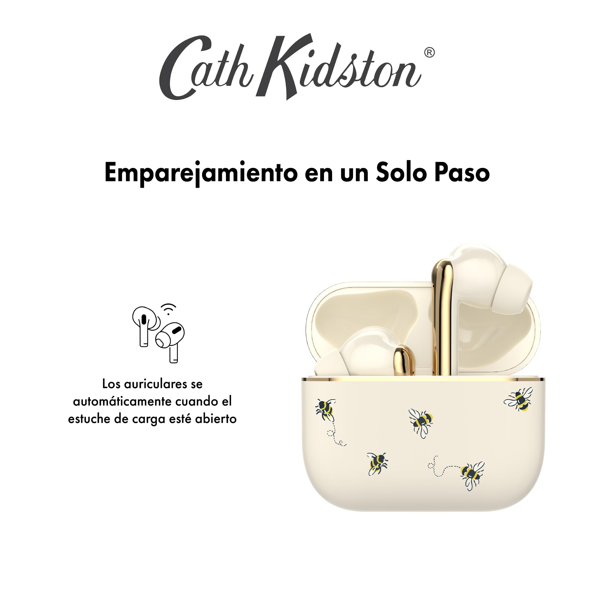 VQ Cath Kidston Skylark TWS Auriculares Inalambricos Bluetooth 5.4 con Elegante Estampado Aplicado a Mano - Cascos Inalambricos con Reducción de Ruido ENC, Micrófono HD, Batería de 40 Horas