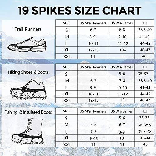 Uelfbaby Crampons Upgraded 19 Spikes Ice Snow Grips Traction Cleats System Safe Protect for Walking, Jogging, or Hiking on Snow and Ice (Fit S/M/L/XL/XXL Shoes/Boots) - Thumbnail 3