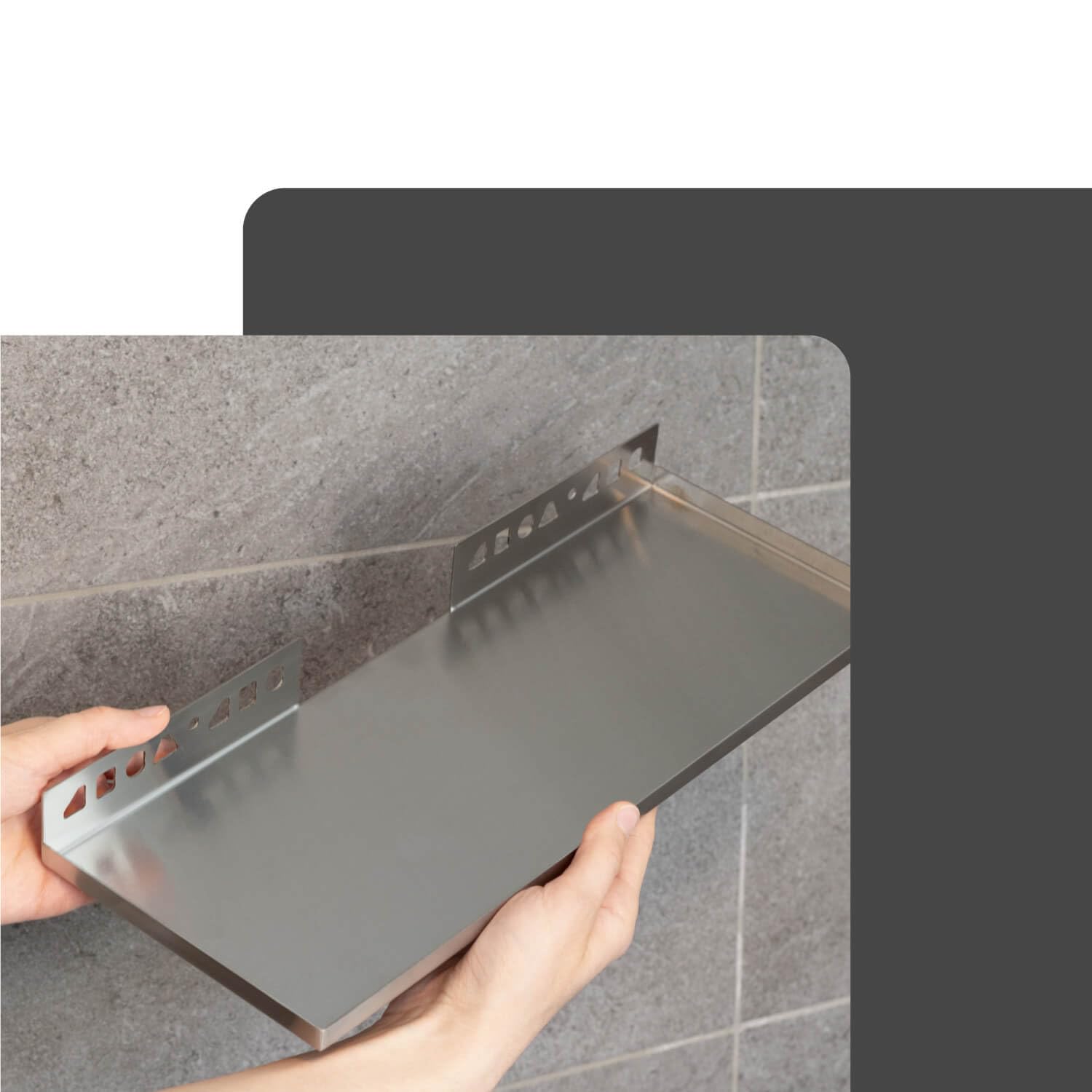 Befliesbare Duschablage Ecke 400mm x 150mm Silber Ablage zum Einfliesen, Edelstahl korrosionsbeständig, Bad Accessoires