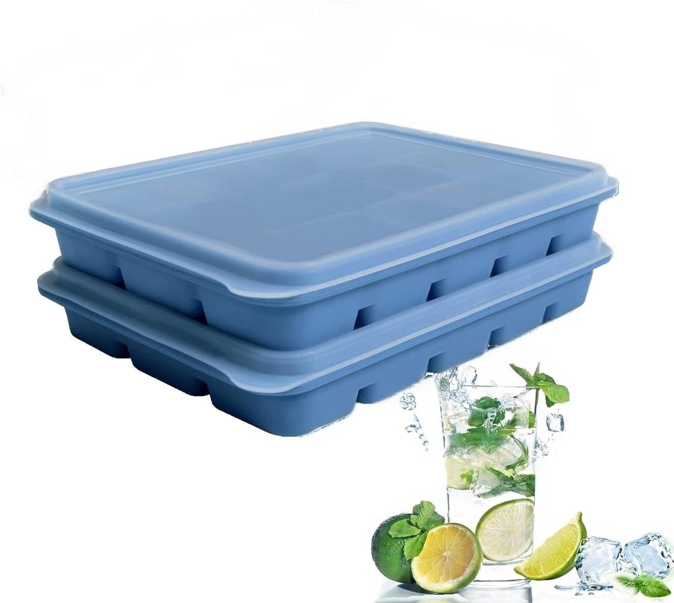 Stampo Per Cubetti Di Ghiaccio In Silicone Con Coperchio, 2 Pezzi Da 30 Scomparti, Per Cocktail, Whisky, Frutta E Puree - Verde Oliva - copertina