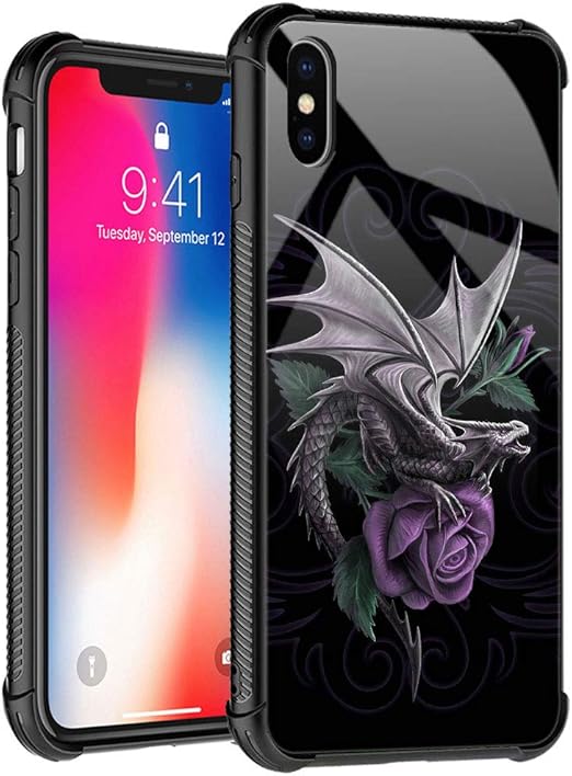 Amazon Com Iphone Xs Case Dragon Purple Flower Rose Iphone X Cases For Girls Women Pattern Design Shockproof Anti Scratch Case For Apple Iphone X Xs Cell Phones Accessories