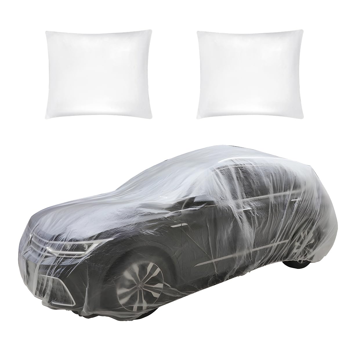 Gasedin 2 PCS Disposable Car Cover Waterproof Clear Plastic Car Full Exterior Covers with Elastic Band Universal Transparent