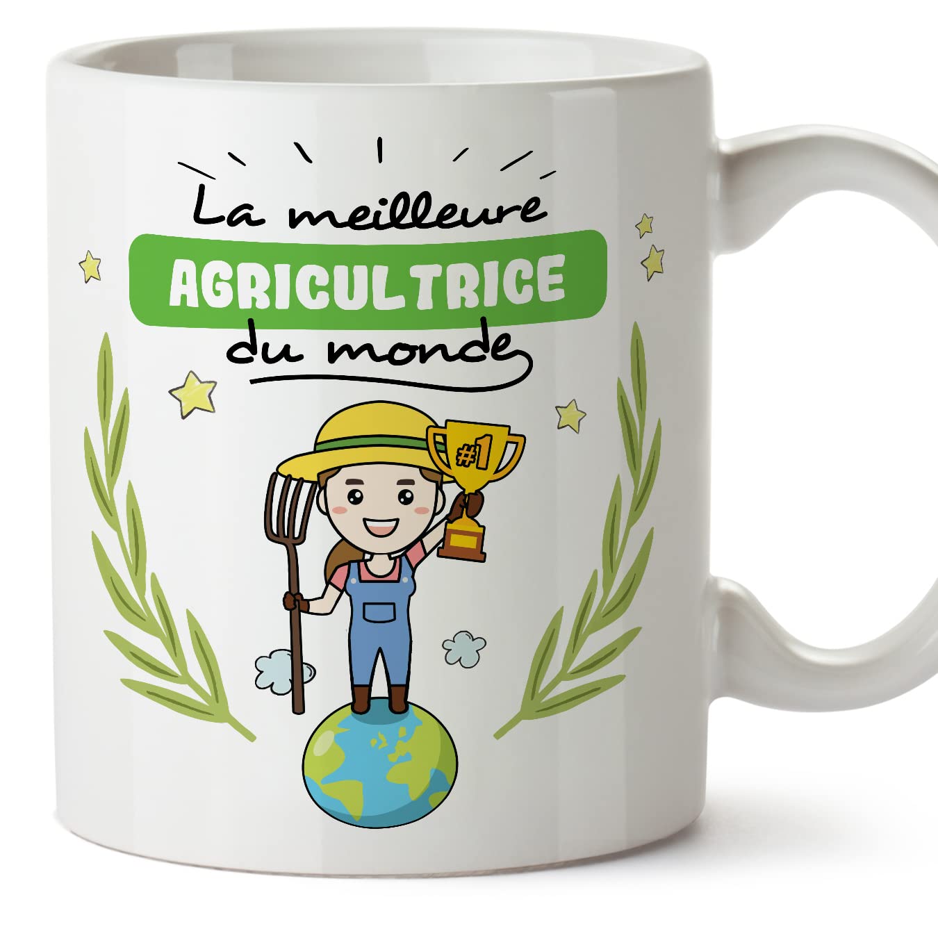 MUGFFINS Farmer Woman Mug - in French - Meilleur du Monde - Funny Gift for Colleagues - Ceramic 11oz Mug