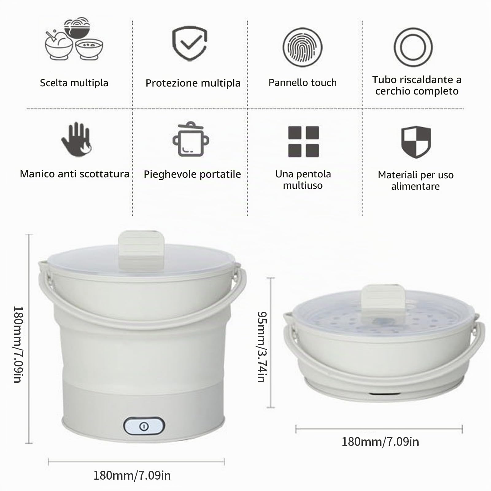 Pentola elettrica pieghevole da viaggio, portatile, 1 l, mini pentola da viaggio, per dormitorio, campeggio, casa, ufficio