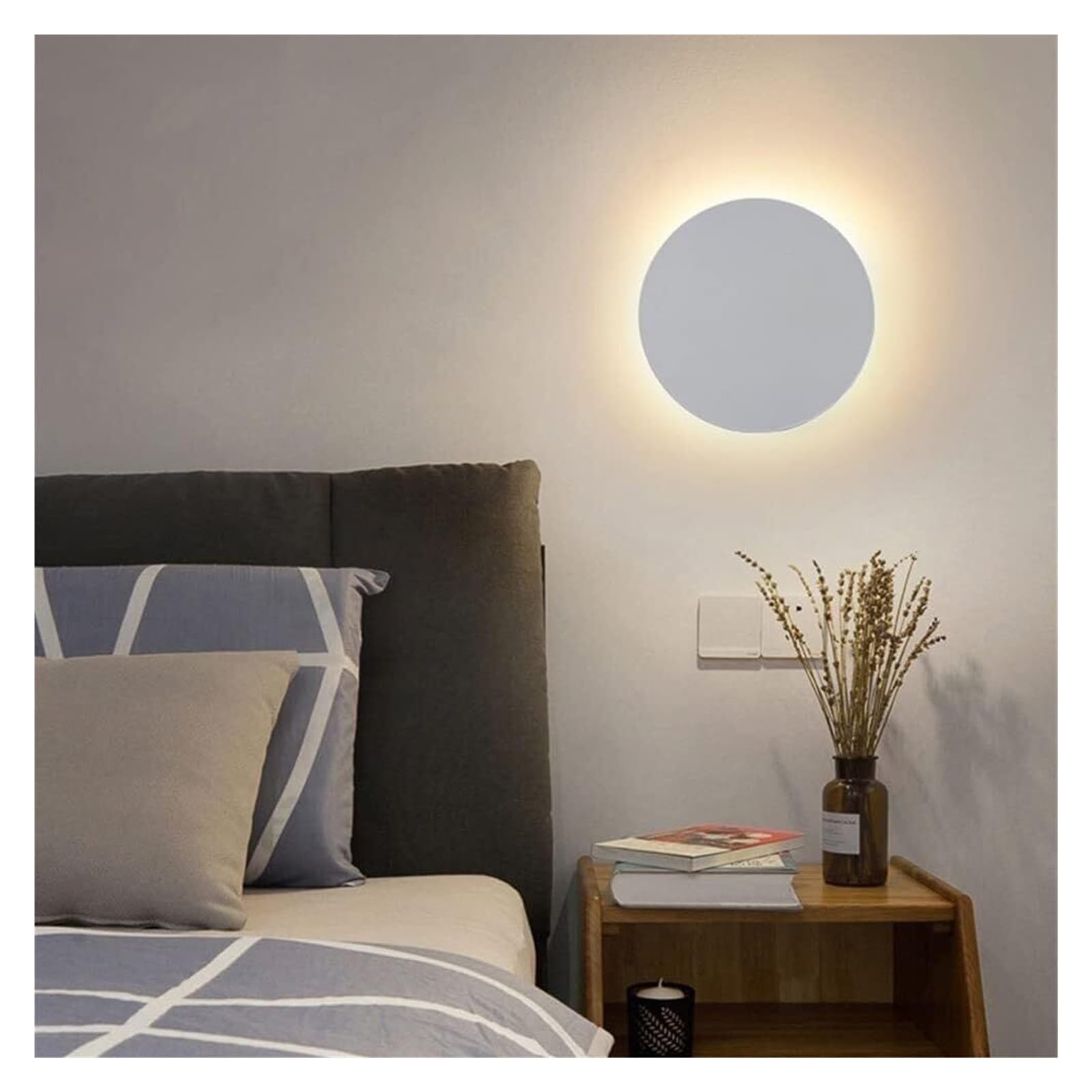 VDOQTLJT Round LED Wall Lamp Bedroom Bedside Light Gold Background Sconce Modern Simple Aisle Lantern Lamps sconces(Bianco,12)