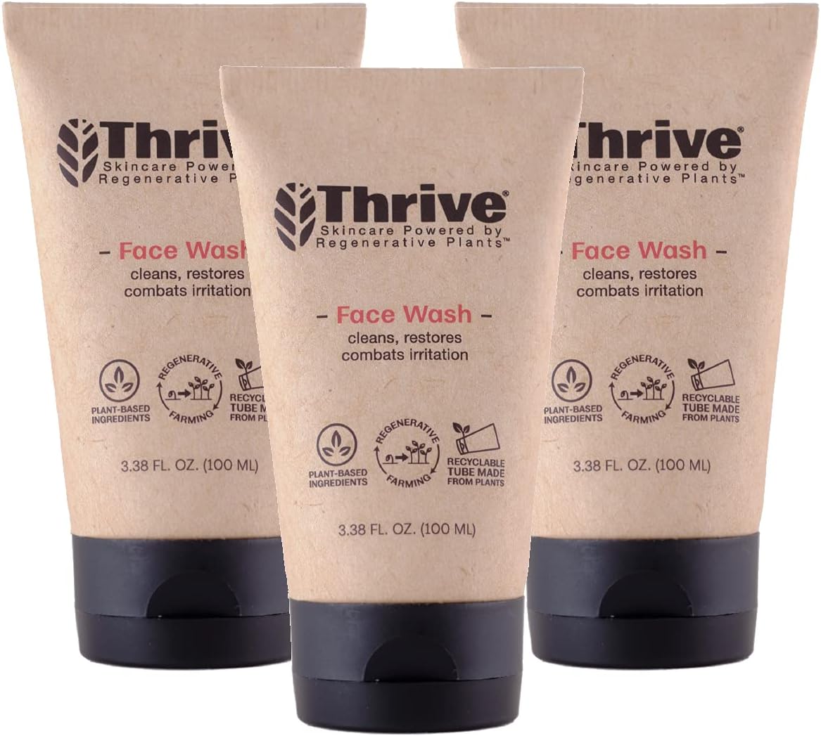 Thrive Natural Care Face Wash Gel for Men & Women - Daily Facial Cleanser with Anti-Oxidants & Unique Natural Ingredients for Healthier Skin Care - Vegan, Pack of 3