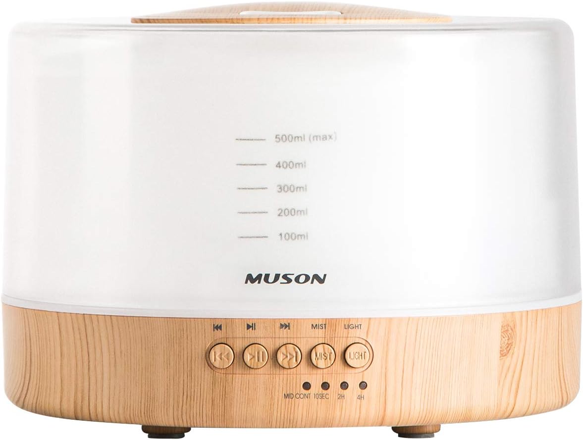 Difusor de aceite esencial, máquina de sonido, difusor combinado para aromaterapia, aceite aromático, humidificador de niebla fría con sonido natural, música y luz nocturna cálida, apagado automático, blanco