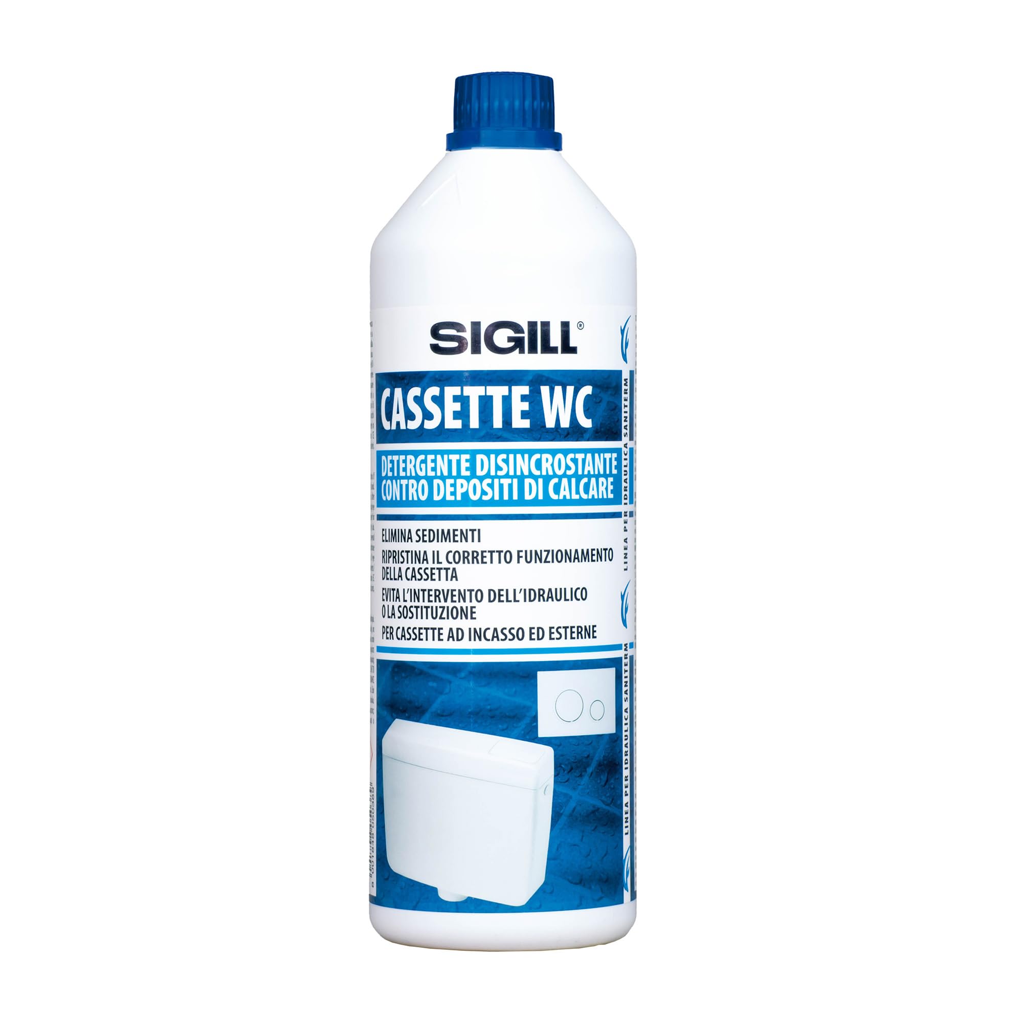 Sigill - Disincrostante per Cassette WC, Flacone da 1000 ml, Rimuove Calcare e Incrostazioni, Ripristina il Funzionamento di Scarichi Interni ed Esterni, Azione Potente e Sicura