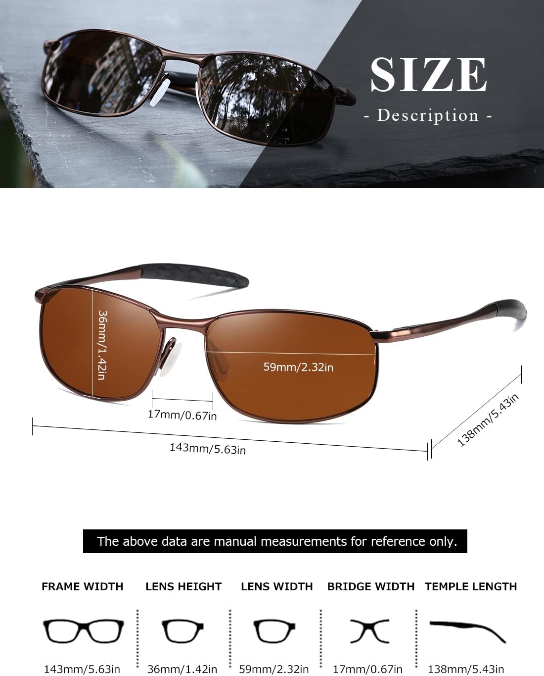 AEVOGUE Polarized Sunglasses For Men Rectangle Metal Frame Retro Sun Glasses AE0395 - Image 3