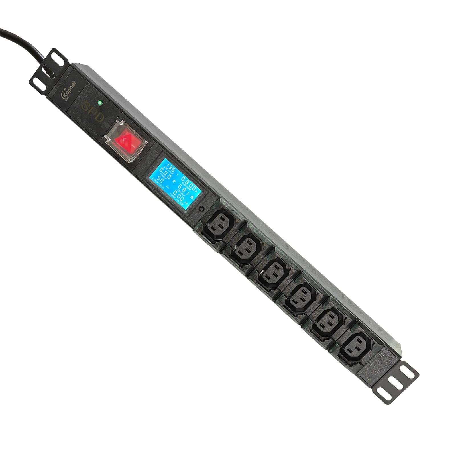19 inch 1U 6-Outlet C13 Rack Mount PDU with Power Meter, 110-250V 13A