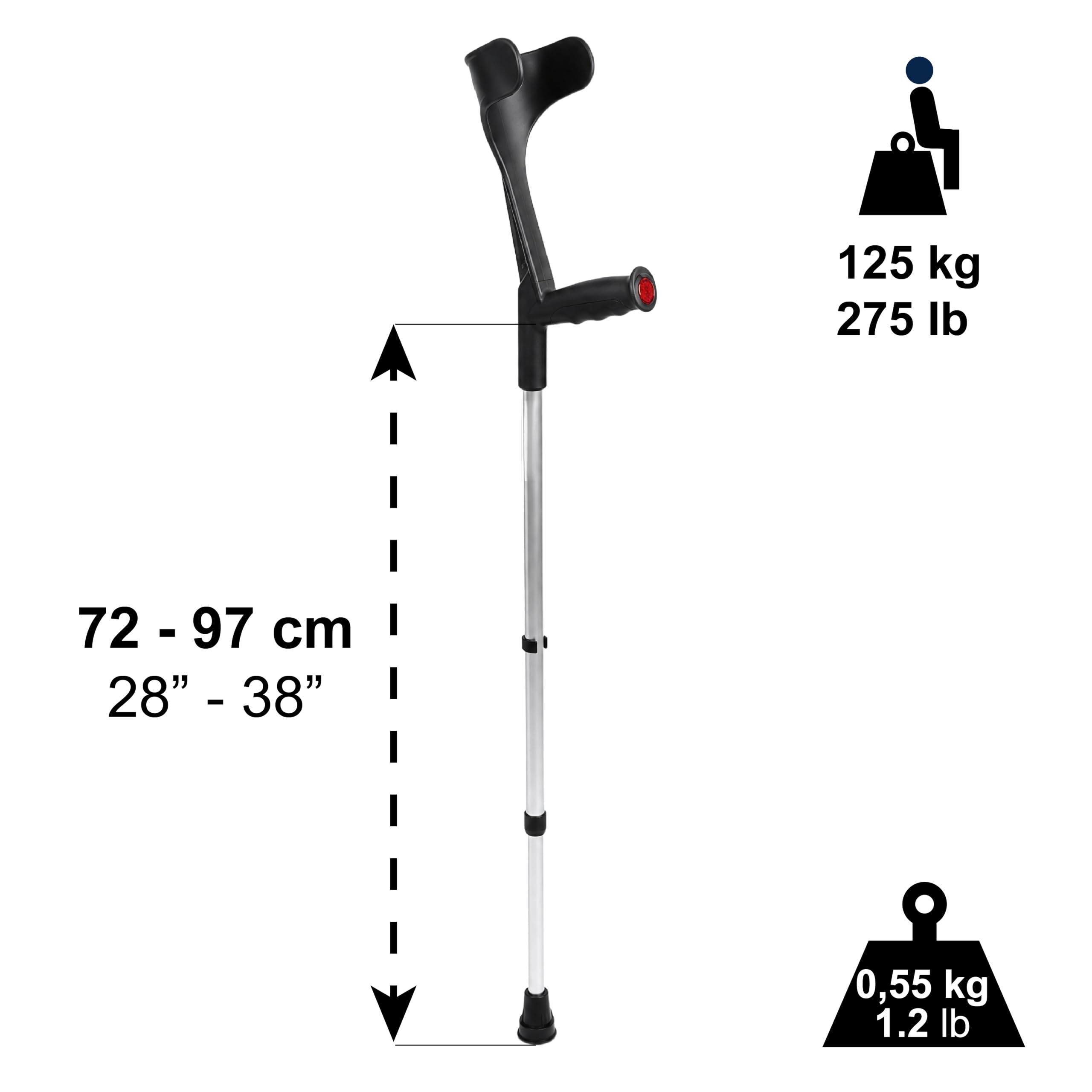 PEPE Mobility Muletas Adulto (x2 uds), Altura Regulable, Aluminio, Ortopédicas, Negro - Fabricado en España