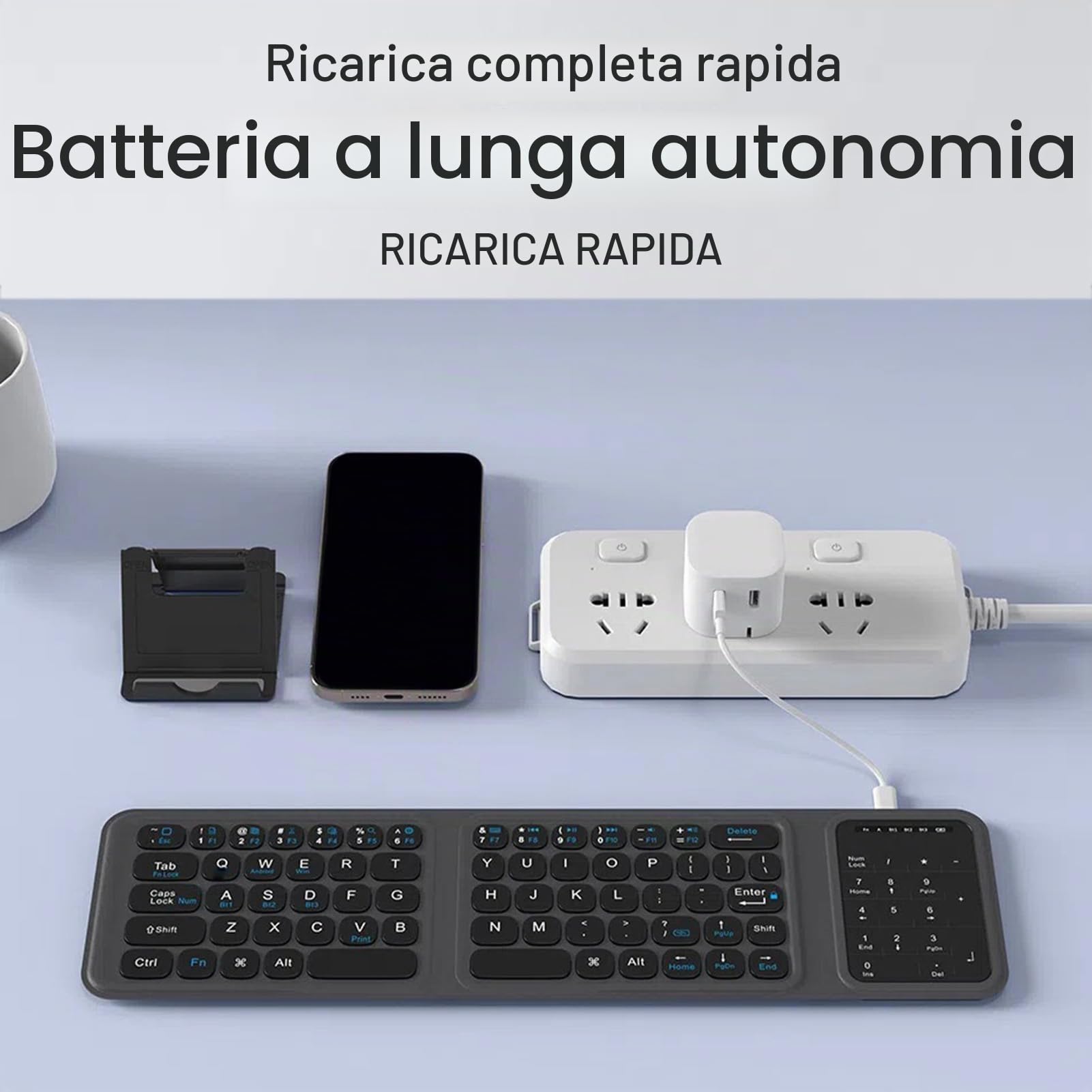 Tosuny Tastiera Bluetooth Pieghevole con Touchpad, Tastiera Wireless Pieghevole con Interruttore a Forbice, Tasto Silenzioso, Tastiere Pieghevoli Tascabili Full Size Ricaricabili per