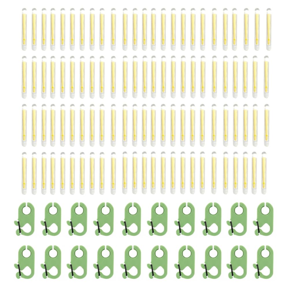 100Pcs Fishing Glow Sticks with Clips, Night Fishing Rod Tip Light Bite Alarms, Waterproof Adjustable Carp Rods Holders, Lightweight for Sea & Coarse Fishing