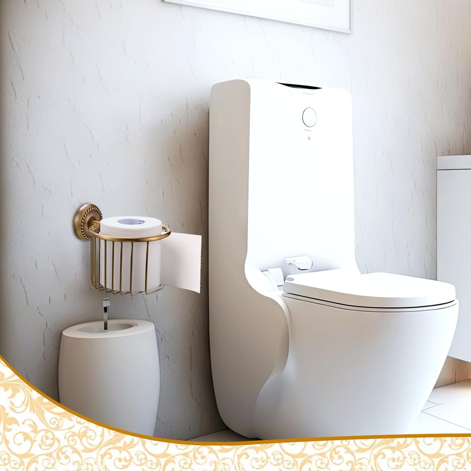 LemonRoad 2 Pack Vintage Brass Toilet Paper Holder Wall Mounted Antique Decorative Toilet Paper Holder for Plant and Candles, Victorian Bathroom Decor Accessories, for Roll with Diameter Within 5 Inch