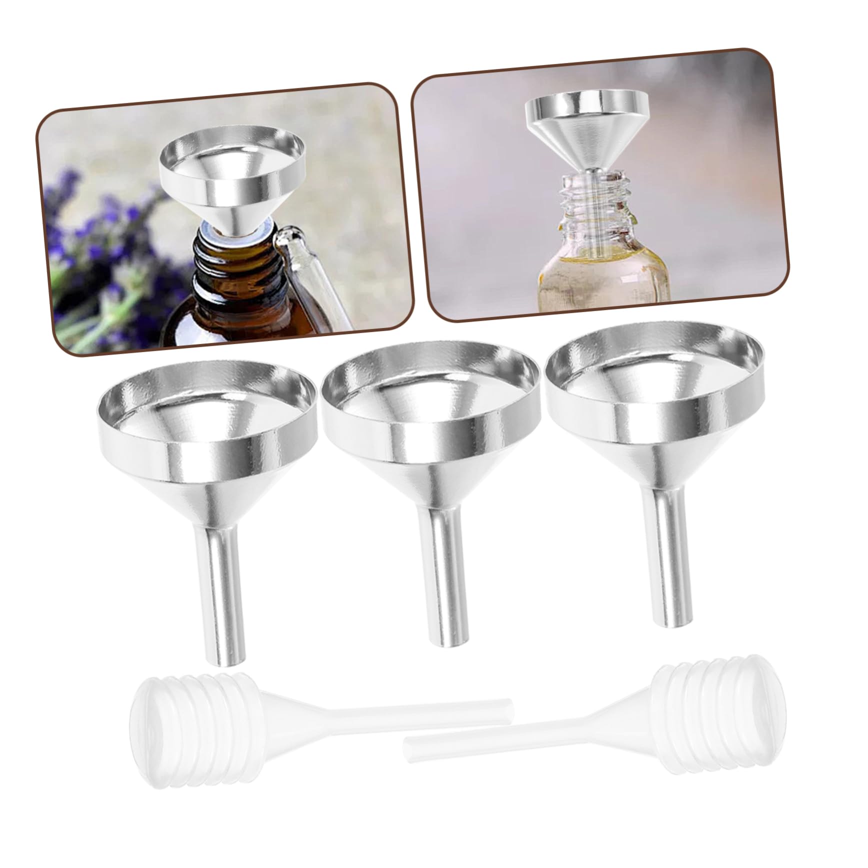 FRCOLOR 5 juegos de ventiladores de embudo de metal mini embudo para botellas herramientas de cuidado de la piel perfume, minit para llenar botellas pequeñas, de recarga para el