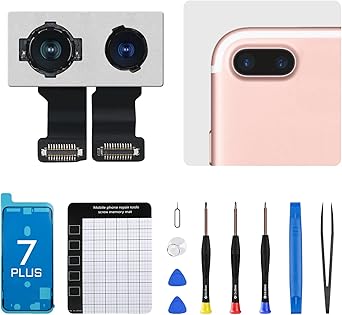 for iPhone 7 Plus Back Camera Replacement OEM Module 12MP Main Rear Lens Parts 7plus 5.5" with Wide Telephoto Lens OIS HDR Photos 4K Video Fix Repair Assemble Tools Kit for A1661 A1784 A1785