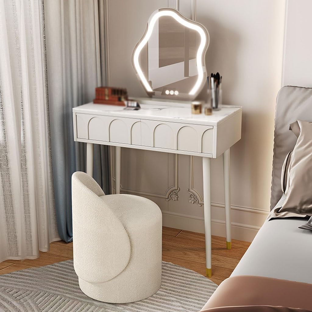 高級バニティデスク、ライトミラーと5つの引き出し付きドレッシング