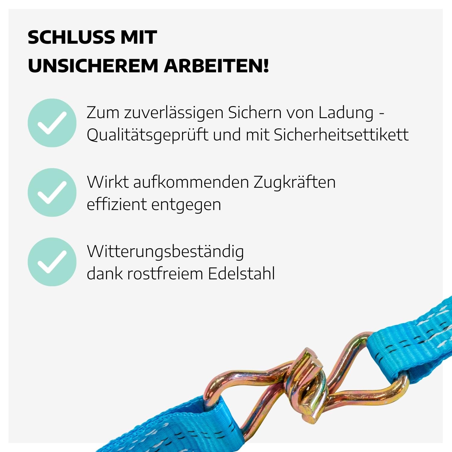 8 x Zurrgurt 2-teilig mit Ratsche 6 m & Spitzhaken I Zurrgurte mit Ratsche I Gurte zum Befestigen I Blauer Spanngurt mit Sicherheitsetikett I Zurrgurte mit Spitzhaken
