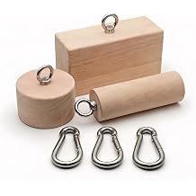 3 Pcs Wooden Grip Strength Trainer Set, Ergonomic Pinch Block Grip Workout Kit, Premium Natural Wood Hand Finger Forearm Strengthener with Stainless Steel Carabiners for Climbing, Weightlifting, Fitness, Home Gym & Rehab Training