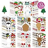 32 Sheets Christmas Stickers for Kids Toddlers Make-a-face Sticker Make Your Own Christmas Characters Sticker Xmas Holiday Stickers, Christmas Party Favor Supplies Christmas Stocking Stuffer Gifts