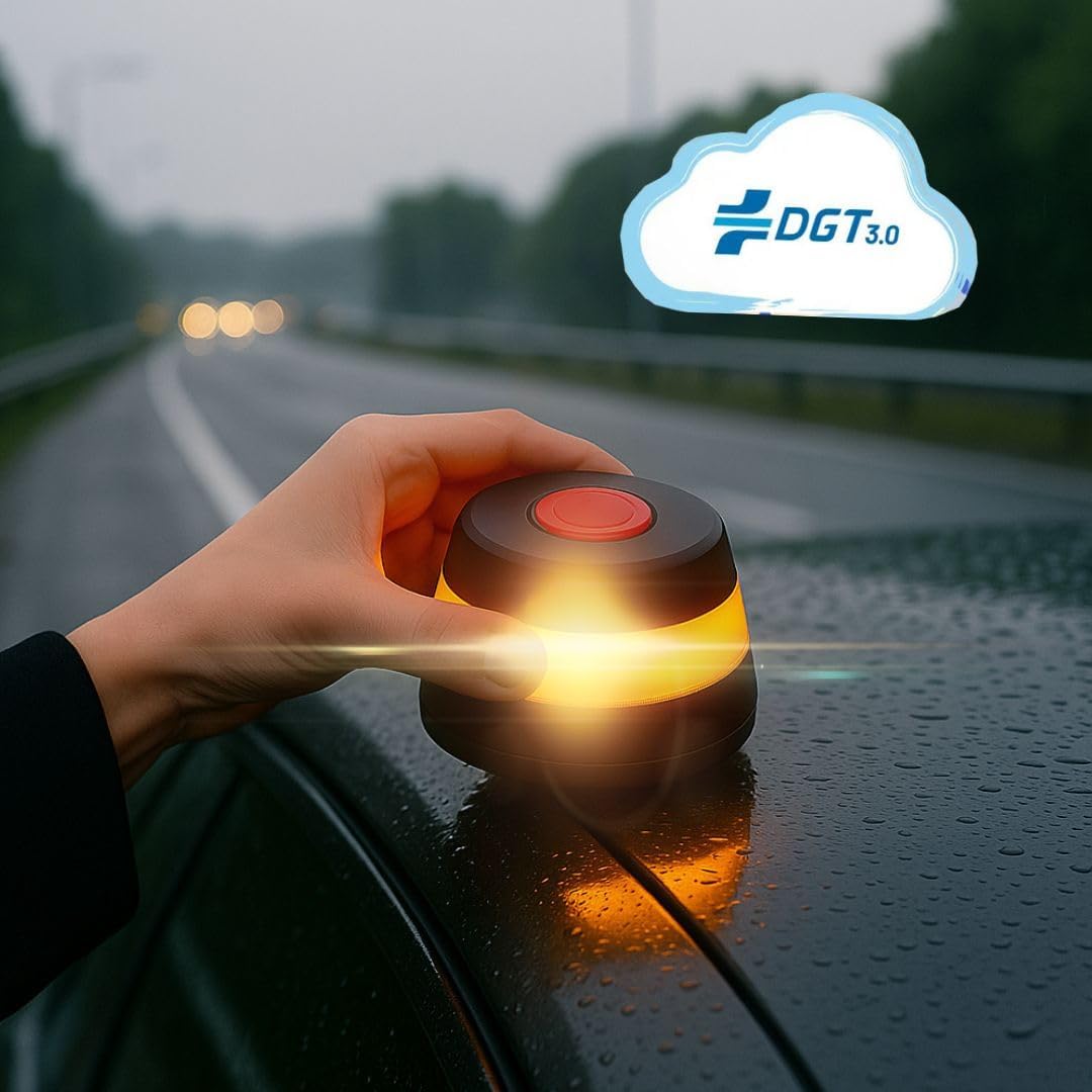Baliza V16 Homologada DGT 3.0 con Geolocalización – Luz Emergencia Coche, Baliza Conectada DGT, Visibilidad 360º, Datos Incluidos hasta 12/2038, V16 LED Obligatoria 2026