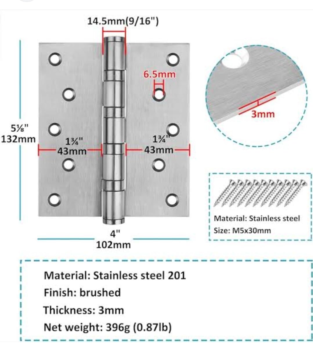 ADISON Door Hinges, Stainless Steel, 75x60x2.5mm, Set of 2, Ball Bearing JUST FIT and Forget Durable Construction, just fit and Forget for Reliable Long-Term use i 2