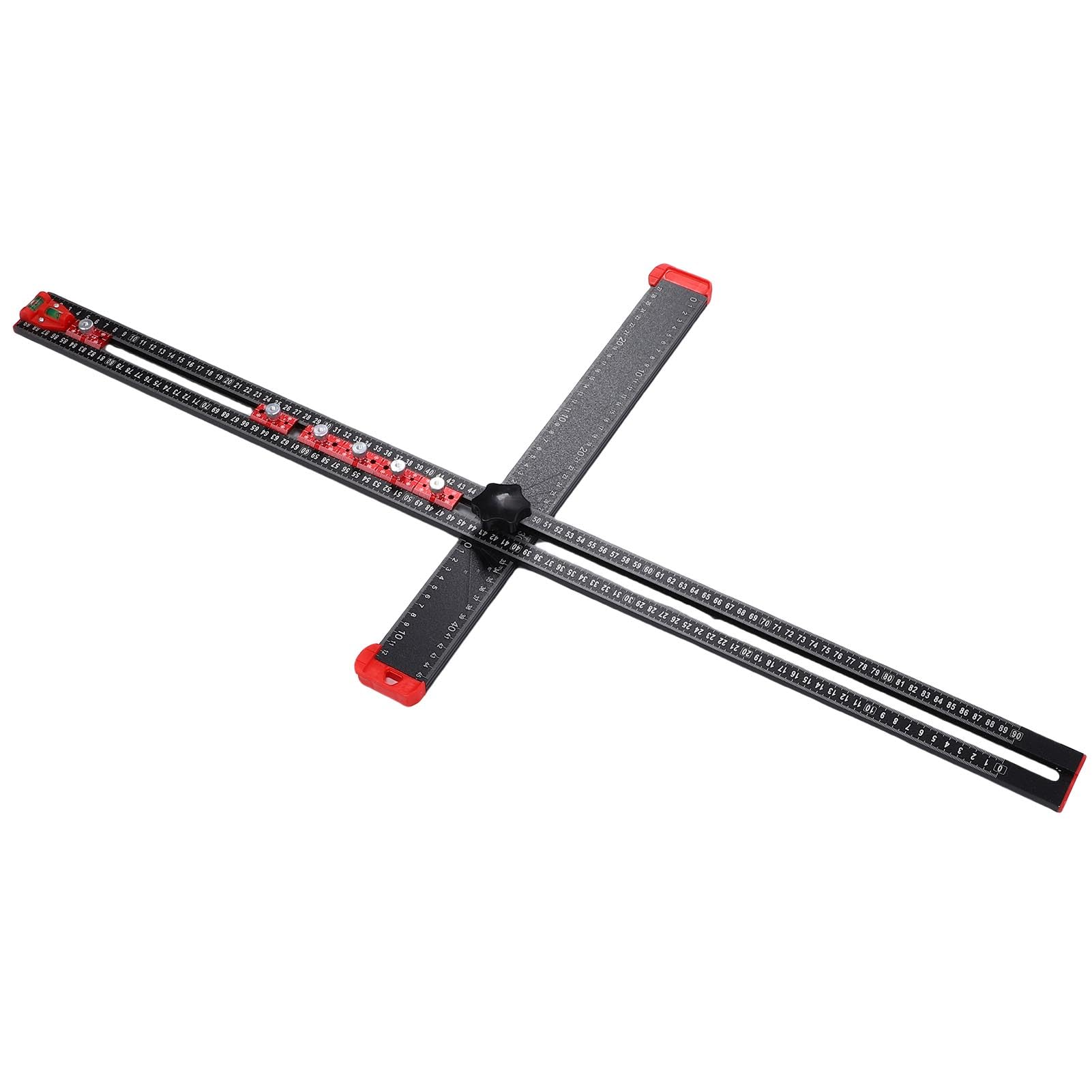 Fafeicy Regla de Posicionamiento de Perforación de 90 Cm con 2 Niveles de Burbuja 6 Controles Deslizantes Perilla de ABS Regla de Medición de Marcado Multiángulo Ajustable en Forma de T