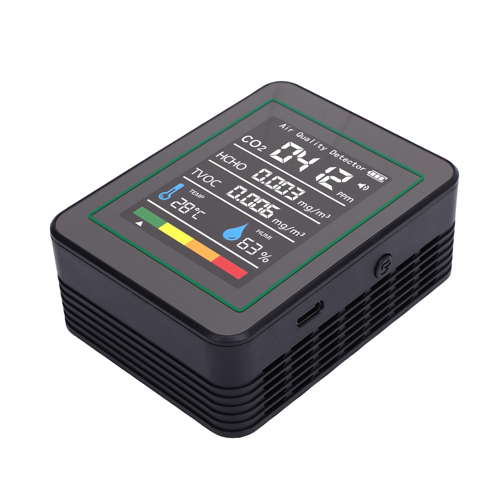 5-in-1 Portable Environment Monitor HD Color Screen for Home Office Car Campsite, HCHO TVOC CO2 Detector for Kids Room, 9 * 7 * 3.5cm (MT05 Black)