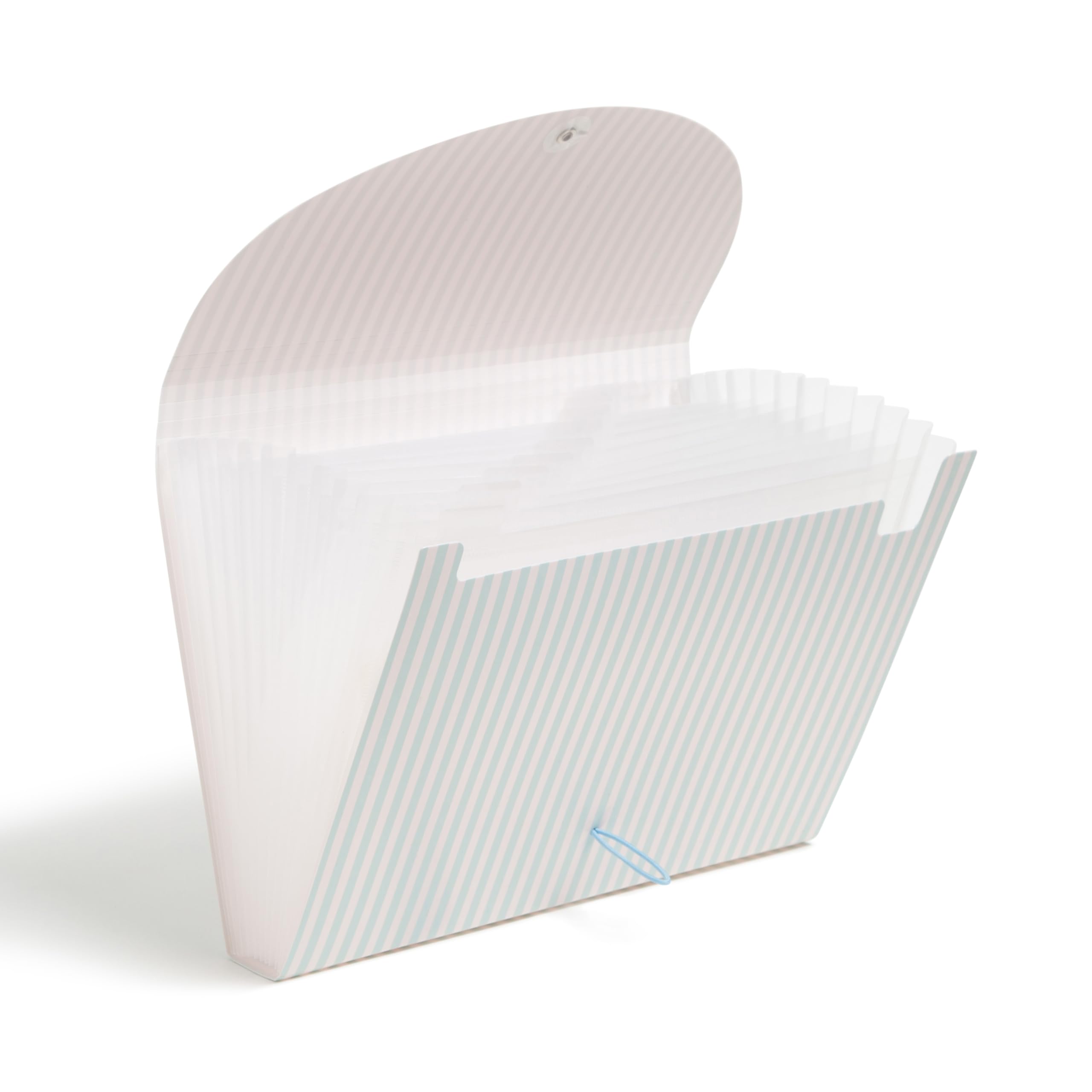 U Brands 13 Pocket Poly Expandable File, 13" x 9.65" x 1.5", Muted Prep Blue Stripes, Letter Size