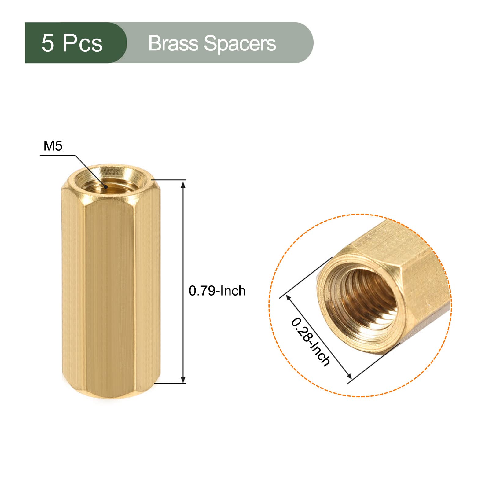 YOKIVE 5 Pcs M5 Spacers, Brass Hex PCB Standoffs Nuts, Keep Height Consistent, Great for Motherboard Circuit Board - Image 2