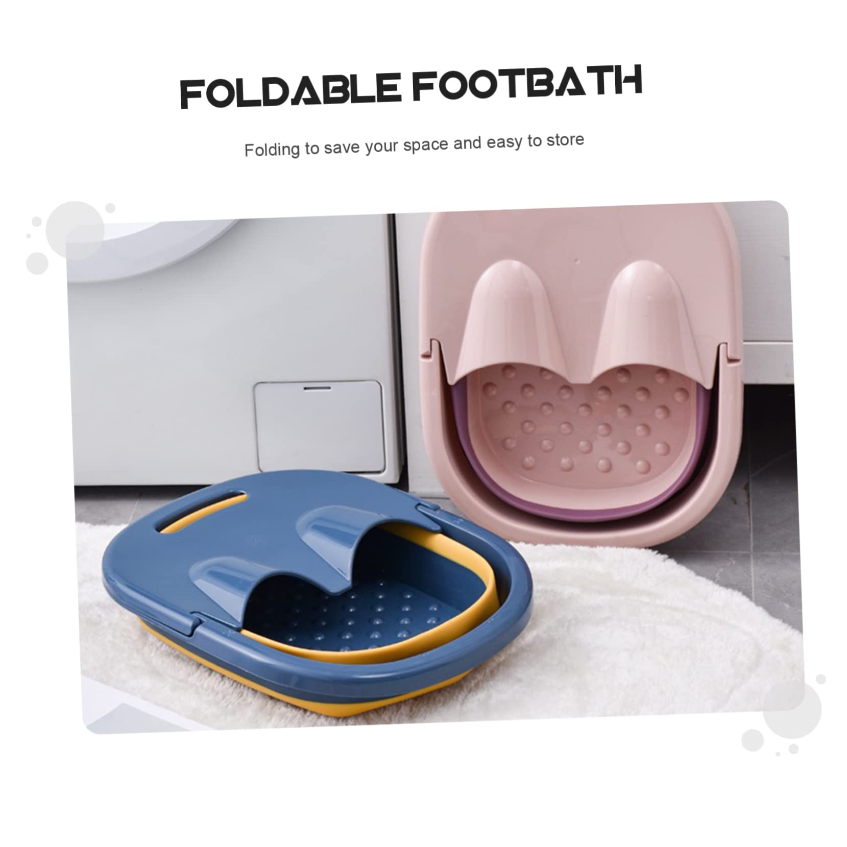 COLLBATH Cubeta Plegable Para Baño De Pies Portátil, Lavabos Caseros Azul Profundo, Deflector Térmico, Antideslizante y Compatible Para Masaje Relajante Hogar, Uso Familiar Niños