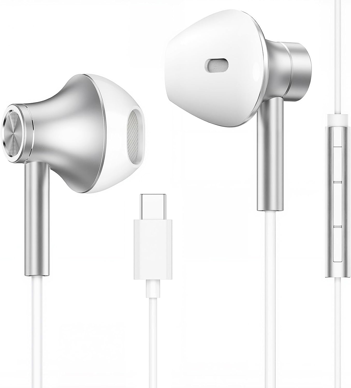 VUM HiFi Stereo USB-C Wired Earbuds with Ultra Clear Mic & Volume Control | 14-Strand Pure Copper Cable,High-Sensitivity Composite-Driver, Type-C Corded Headphone for Galaxy S/A/W iPhone 15/16/17 Serie