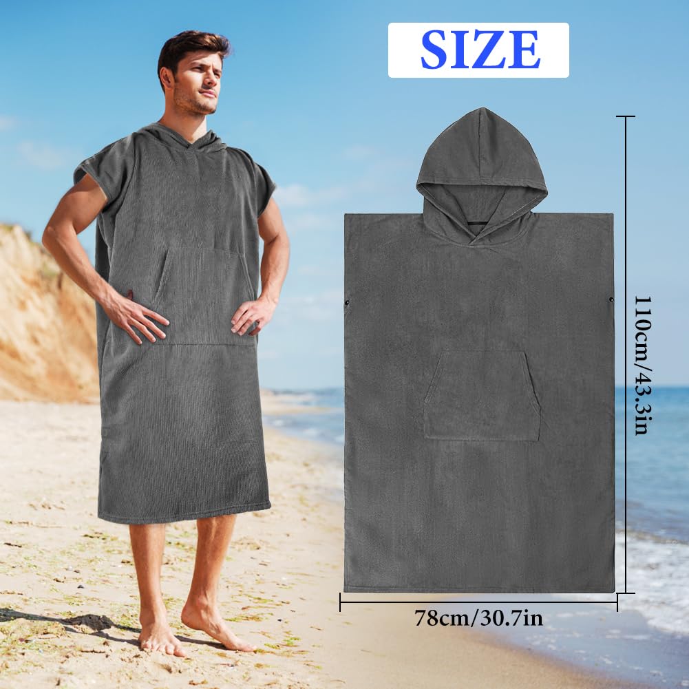 AUYAO Poncho Surf, 110cmX78cm Poncho de Toalla con Capucha para Adultos, Capa Cambiarse, Microfibra de Secado Rápido, Toalla Poncho con Bolsillos Unisex Ideal para Vacaciones Surf Playa, Gris Claro
