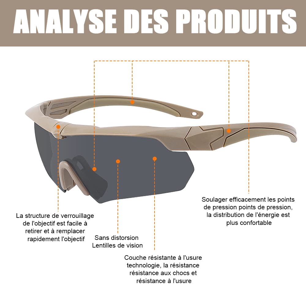Gafas Militares Polarizadas Protección UV Airsoft con 3 Lentes Intercambiables