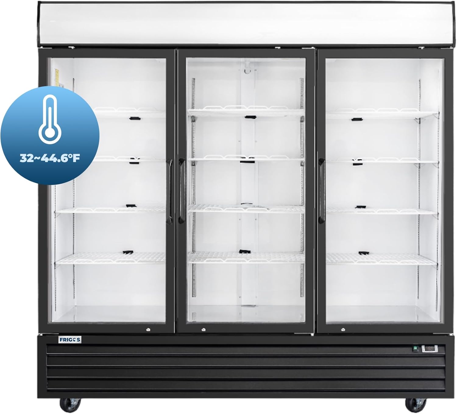 Frigos FG-MR-3D-G 80" Black Swing Glass 3 Door Merchandiser Refrigerator with LED Lighting - ETL Certified Durable Stainless Steel Exterior Commercial Display Fridge - Included Liftgate