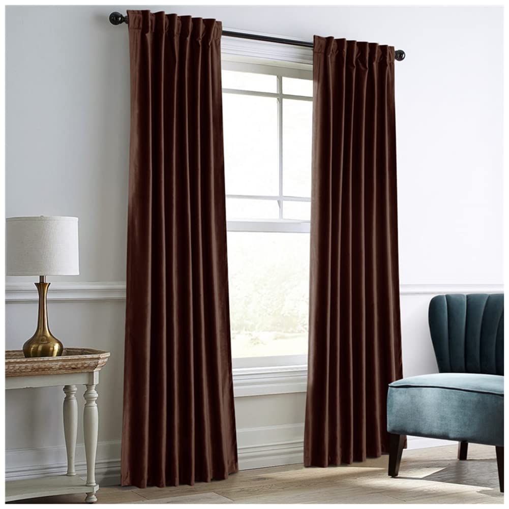 GUOCU Velvet Slot Top Curtains Solid Soft Grommet Curtains Thermal Insulated Room Darkening Curtains Drapes Window Treatment Blackout Curtains for Bedroom, Living Room Brown 72X84|183X214cm(1 Panel)