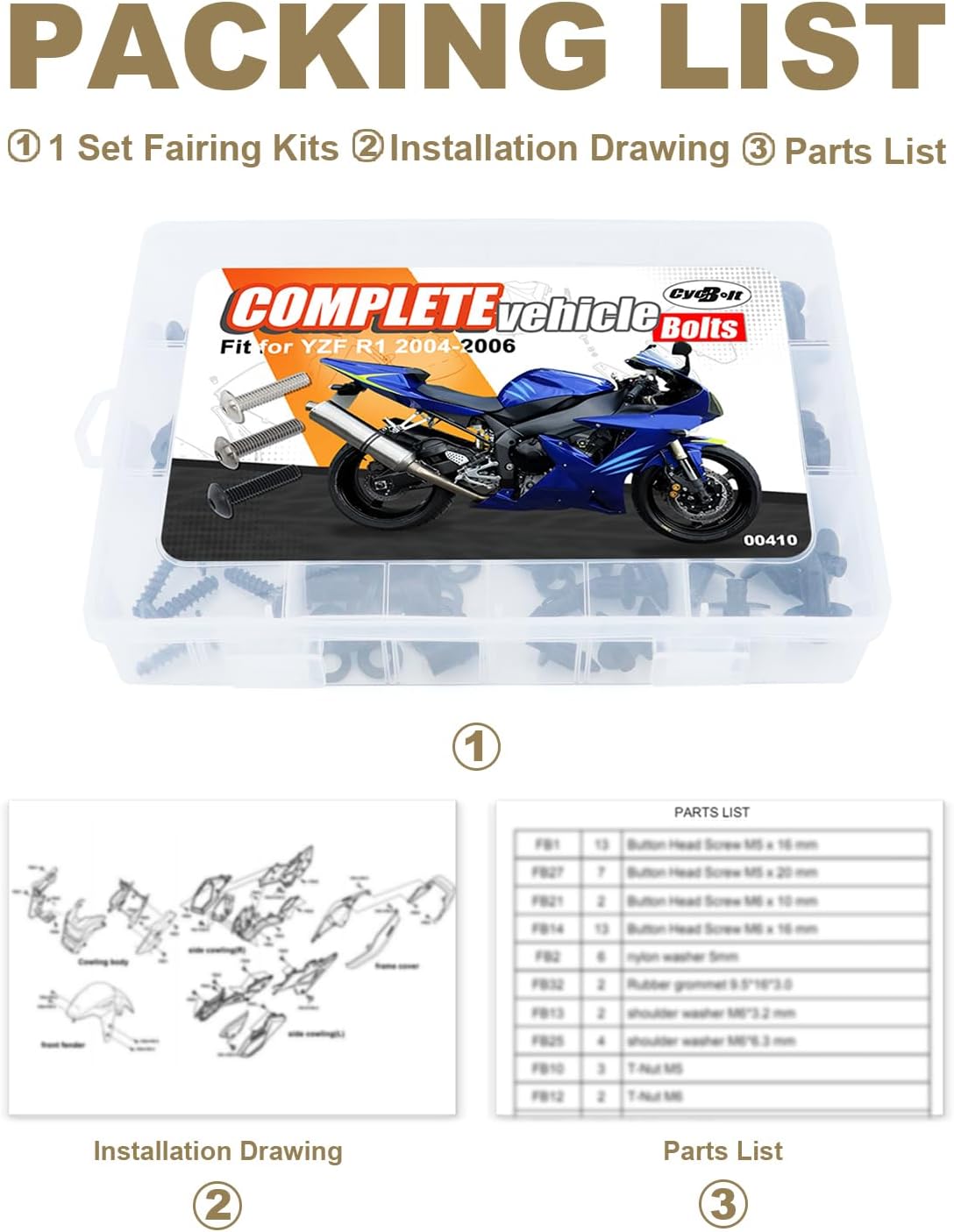 Full Sets Fairing Bolts Kit Compatible with YZF-R1 2004-2006